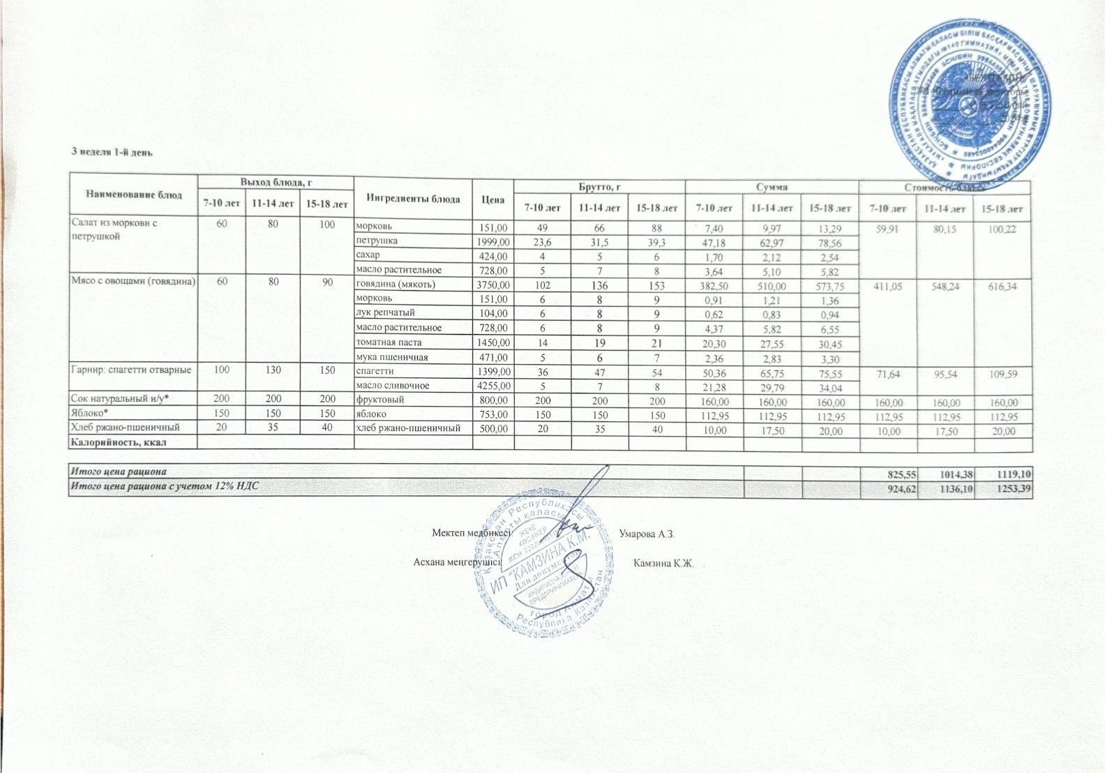 Күнделікті ас мәзірі
