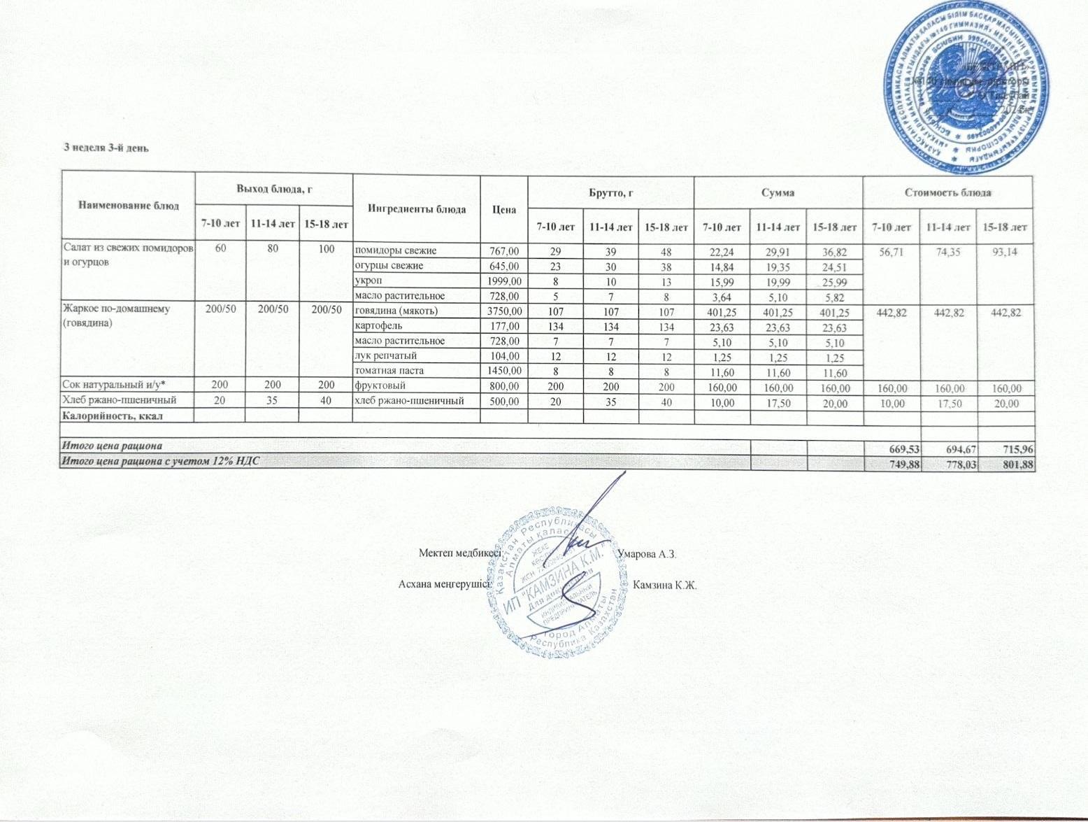 Күнделікті ас мәзірі