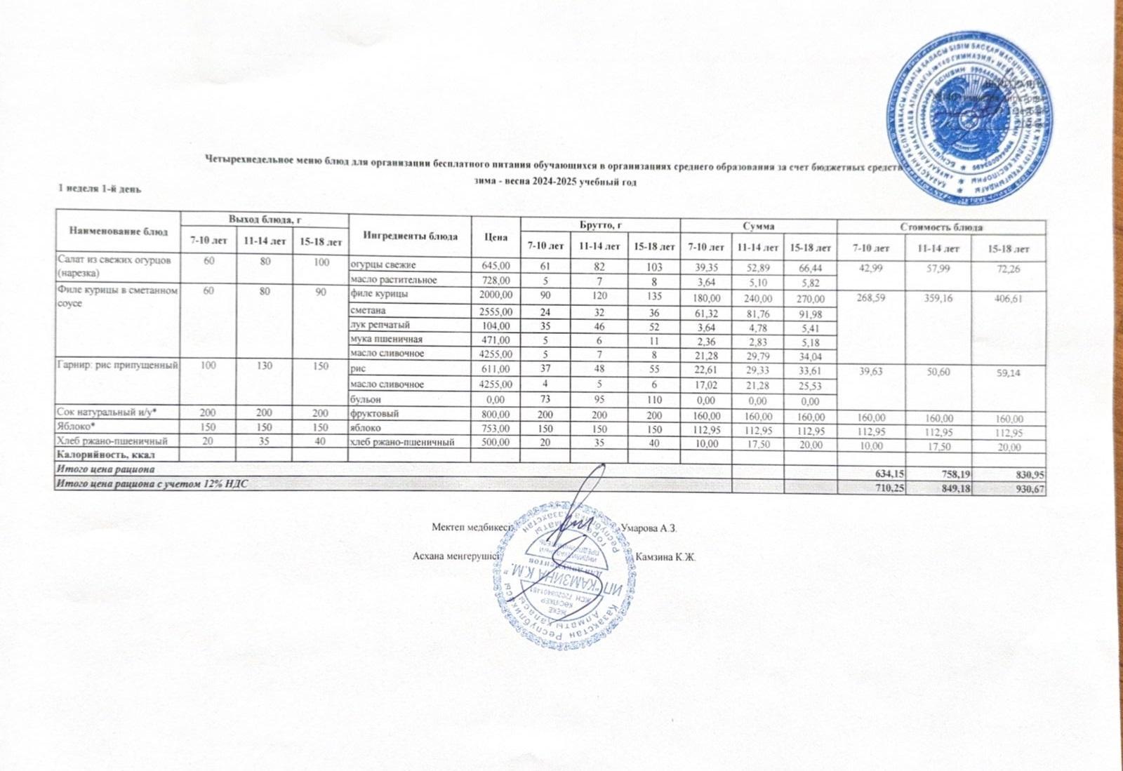Күнделікті ас мәзірі