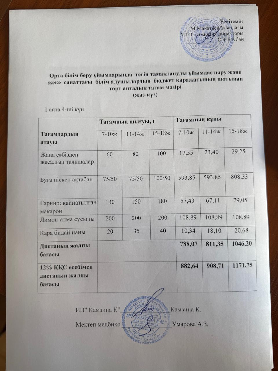 Күнделікті ас мәзірі