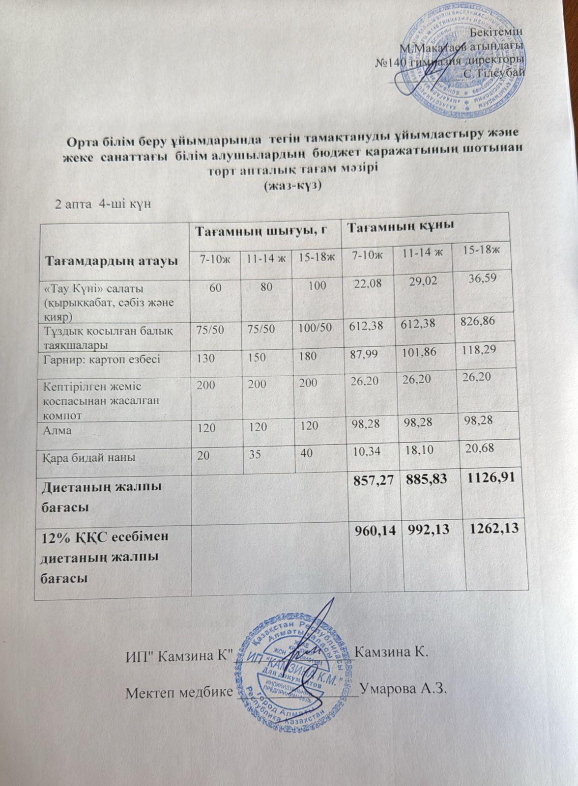 Күнделікті ас мәзірі