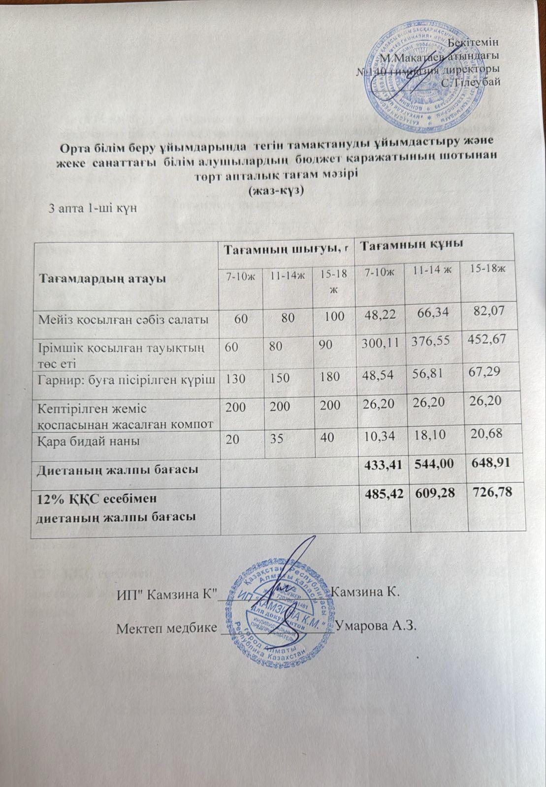 Күнделікті ас мәзірі