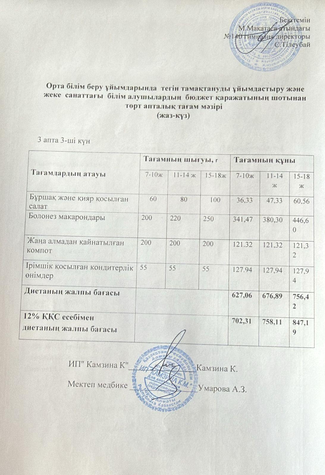 Күнделікті ас мәзірі