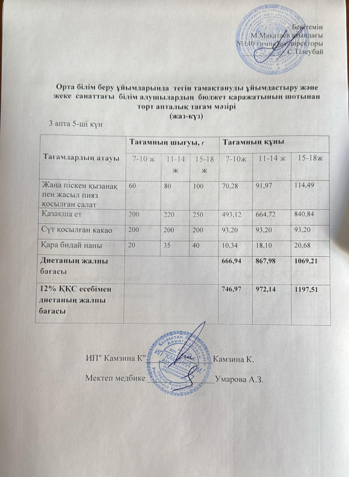 Күнделікті ас мәзірі