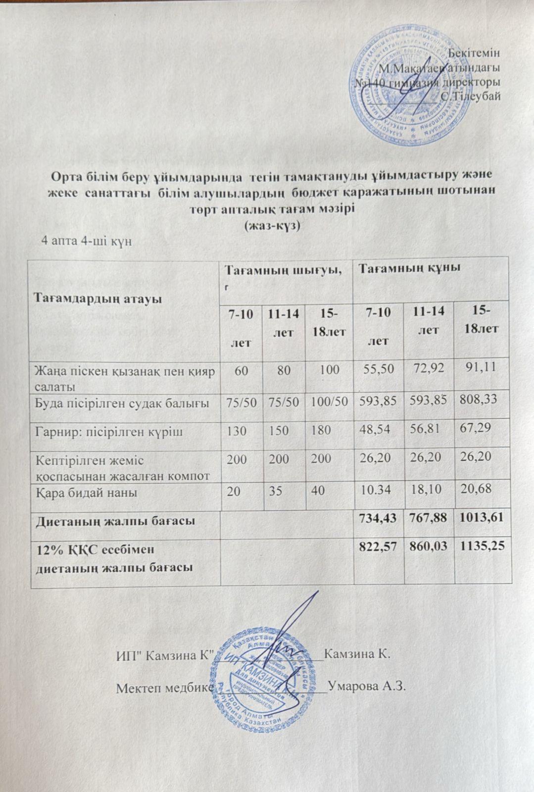 Күнделікті ас мәзірі