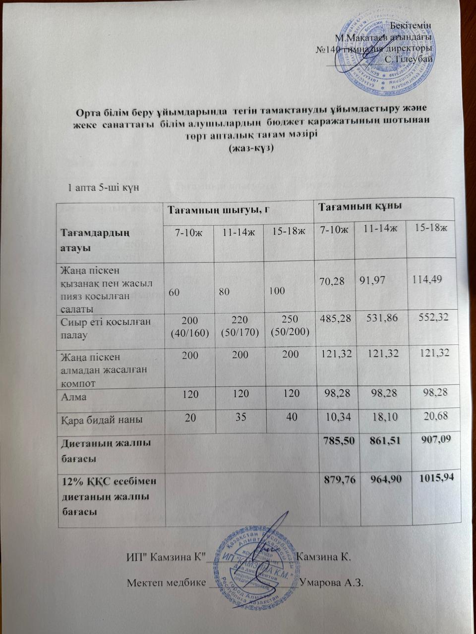 Күнделікті ас мәзірі