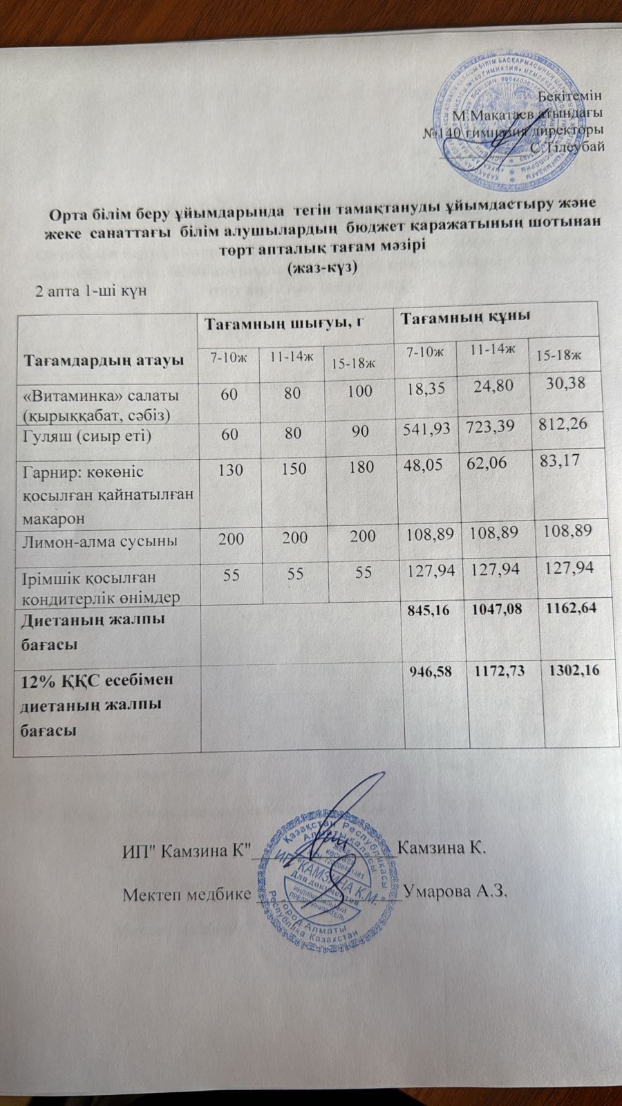 Күнделікті ас мәзірі