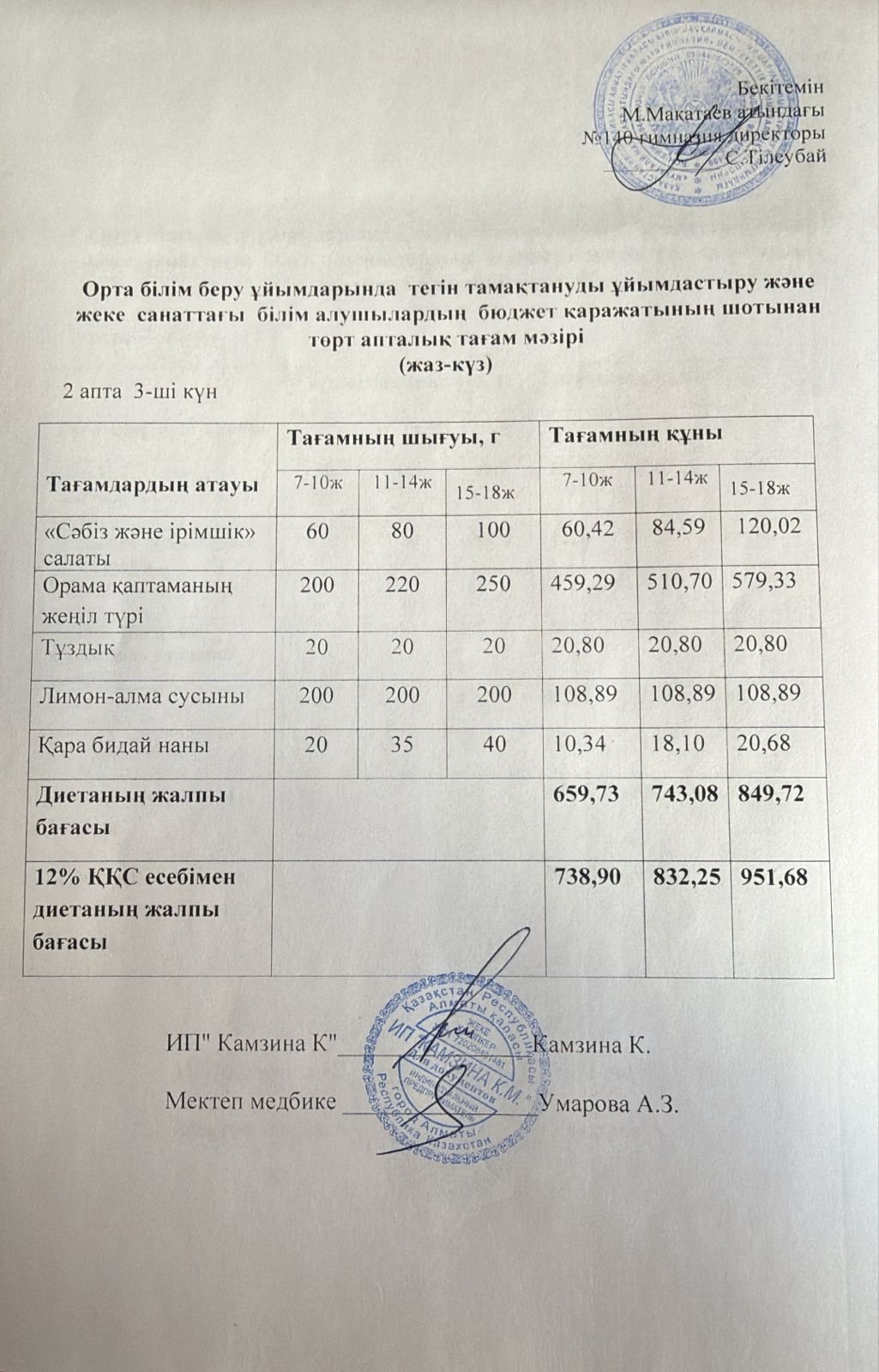 Күнделікті ас мәзірі