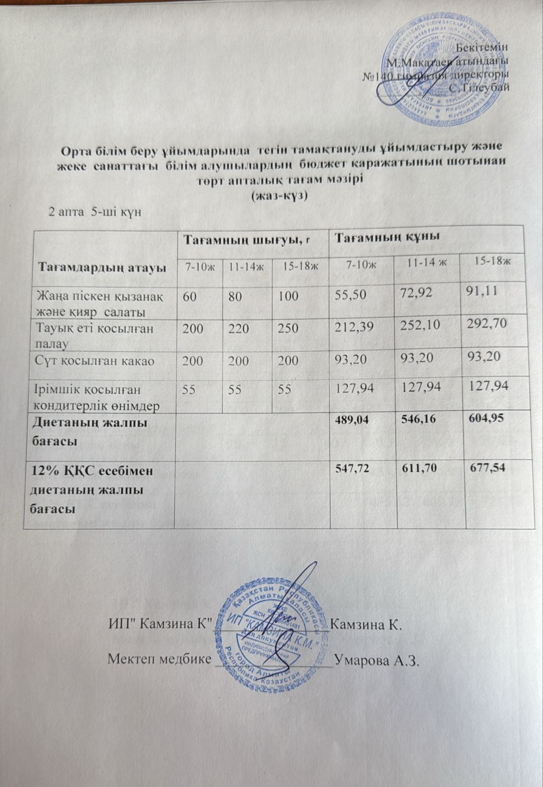 Күнделікті ас мәзірі