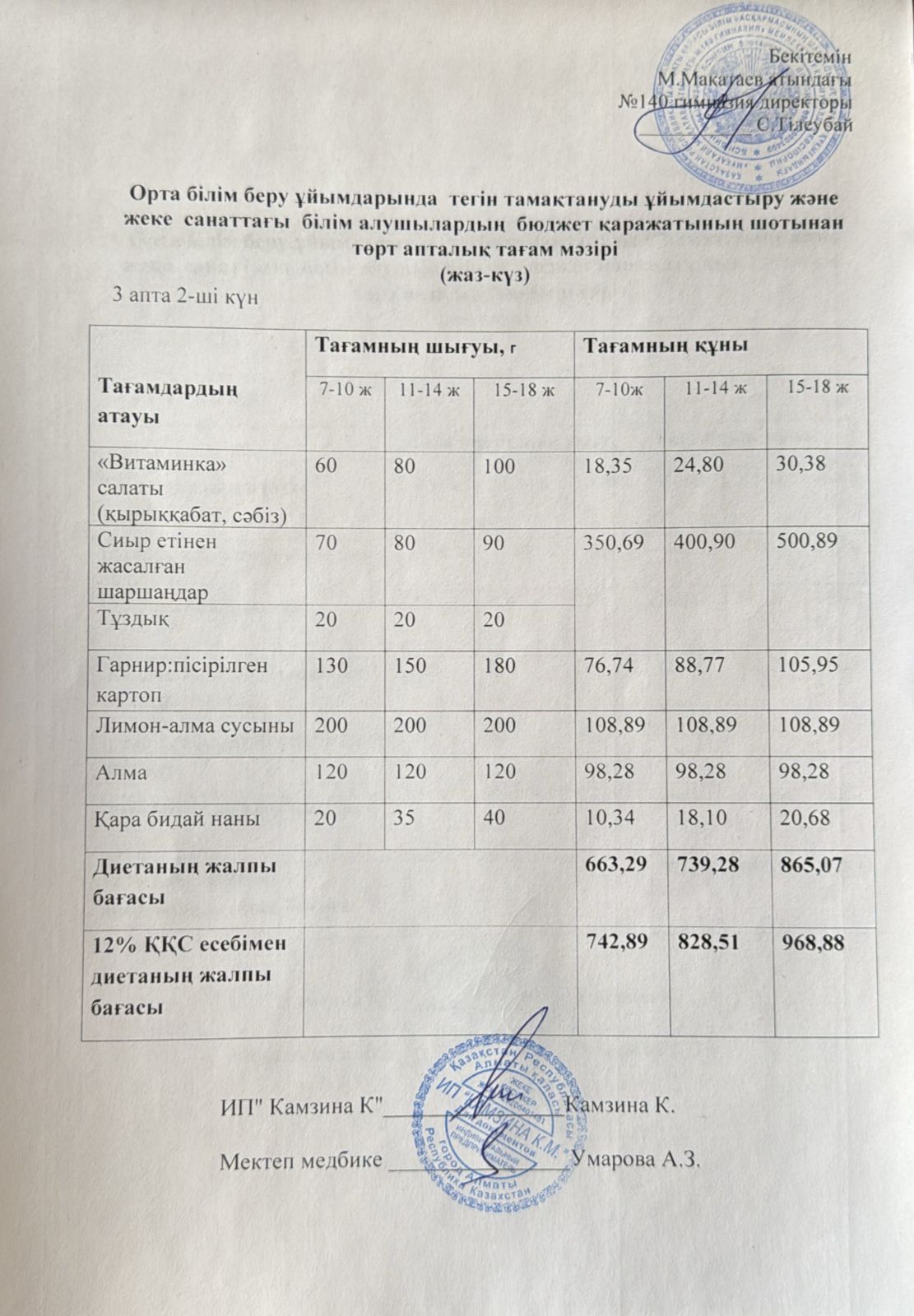 Күнделікті ас мәзірі