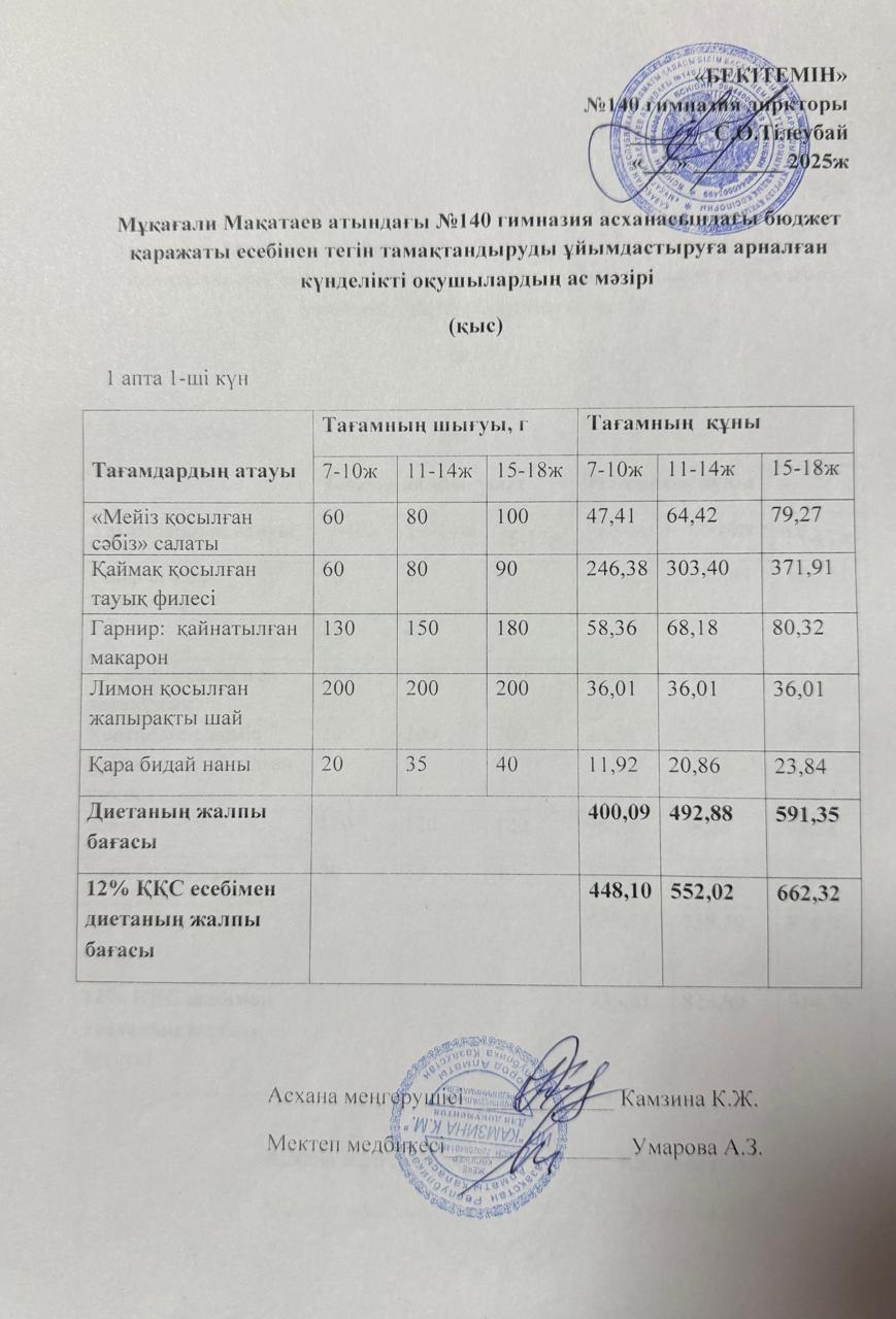 Күнделікті ас мәзірі