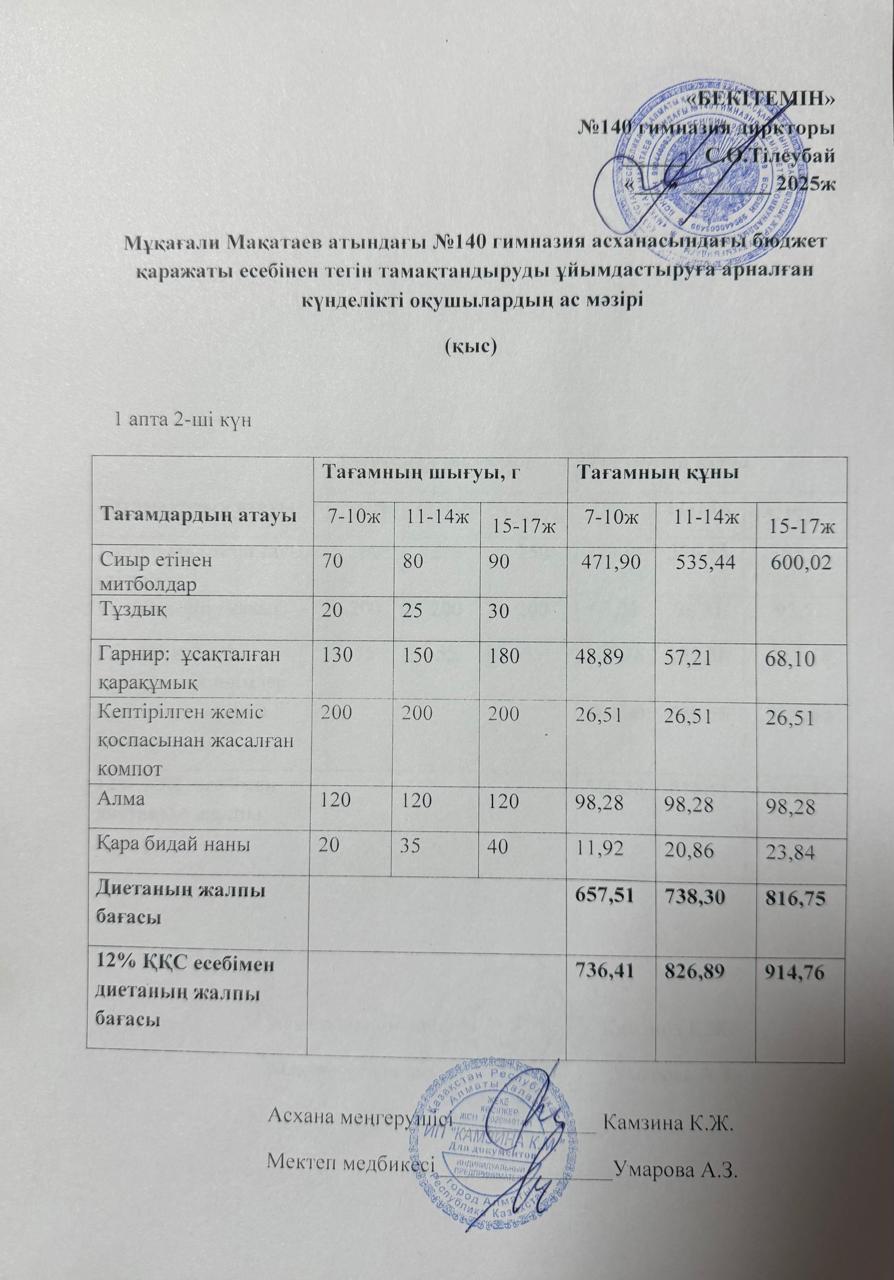 Күнделікті ас мәзірі